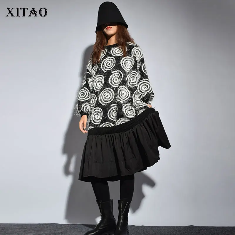 Женское Платье До Колена XITAO зимнее свободное платье с длинным рукавом и о