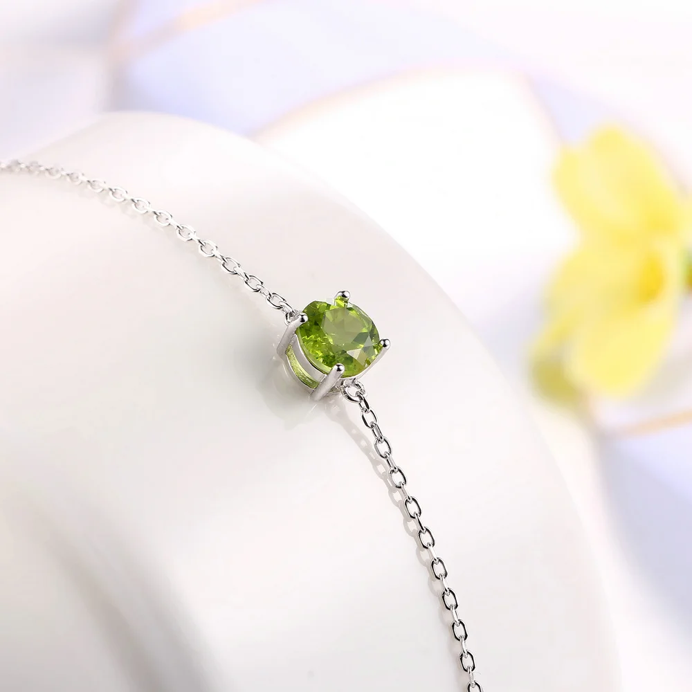 MoBuy MBHI039 Flat Natural Gemstone Peridot Bracelets &amp Bangles 925 Sterling-Silver-Jewelry White Gold Plated Chain For Women | Украшения