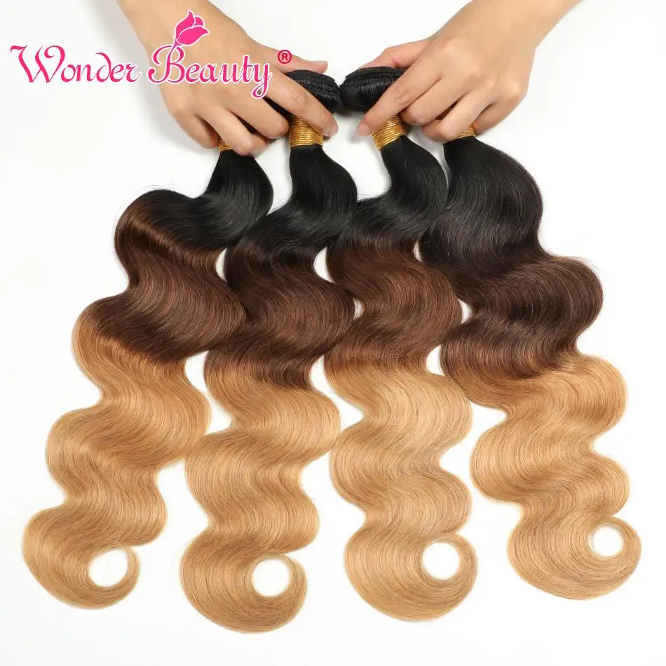 Wonder Beauty индийские волосы пряди 1B/4/27 Remy объемная волна Ткачество натуральные