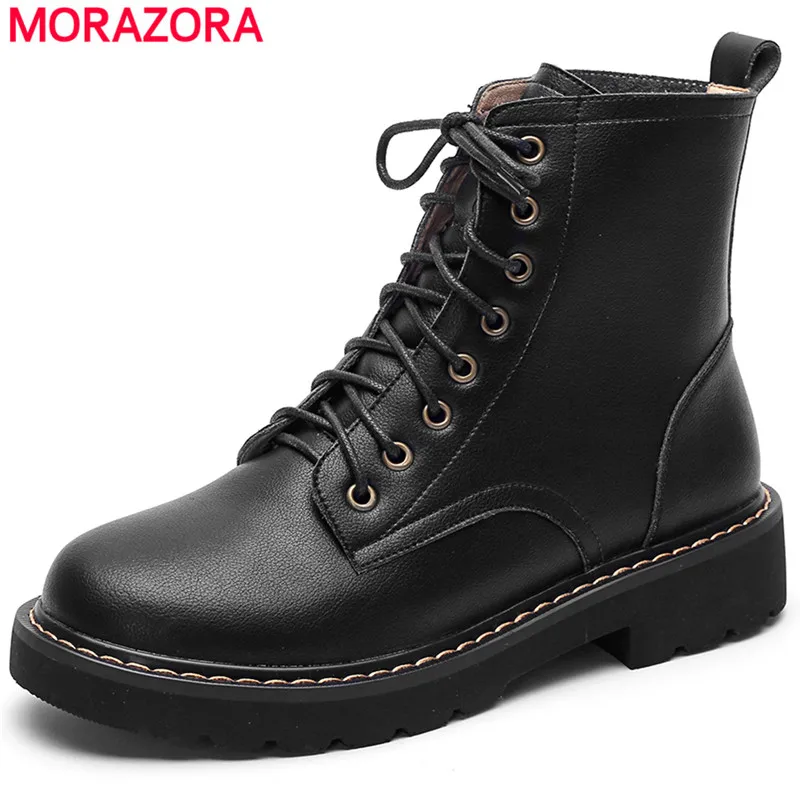 MORAZORA/Лидер продаж Модные женские ботинки из натуральной кожи на шнуровке