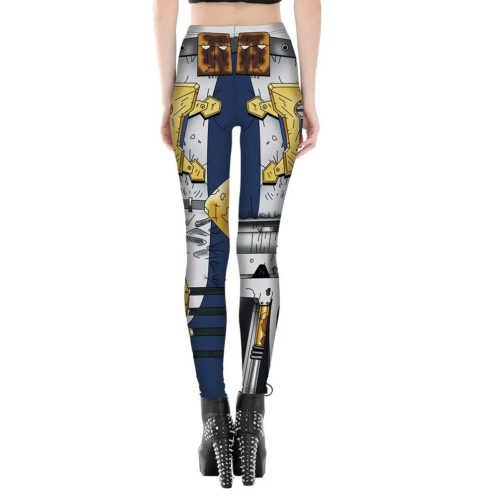 

New 2017 Women Cartoon Robot Leg Print Fitness Leggings Elastic Fiber Hiphop Party Cheerleader Rooter Workout Pants Trousers