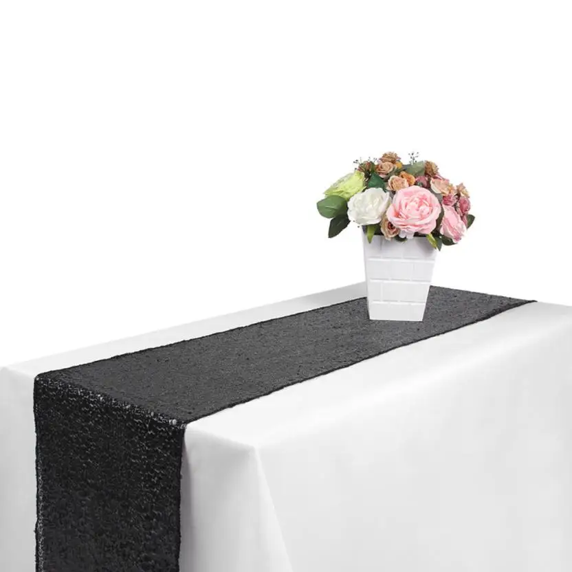 Black 30*180/30*275/30*300 см 8 расцветок со сверкающими блестками Настольная дорожка для Свадебная вечеринка Рождественская Скатерть украшения для скатерти - Цвет: Black