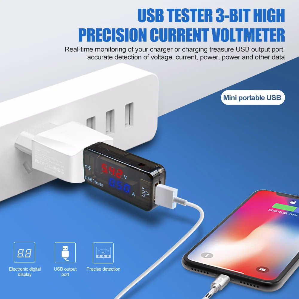 USB ток напряжение зарядный детектор мобильный ток питания и Вольтметр Амперметр Напряжение USB зарядное устройство Тестер двухрядные показывает