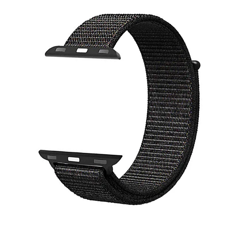 Black Ремешок для Apple Watch, 38 мм, 42 мм, легкая регулировка, нейлоновый ремешок на липучке для браслетов Apple Watch, ремешок 4, 5, 40 мм, 44 мм - Цвет ремешка: Black