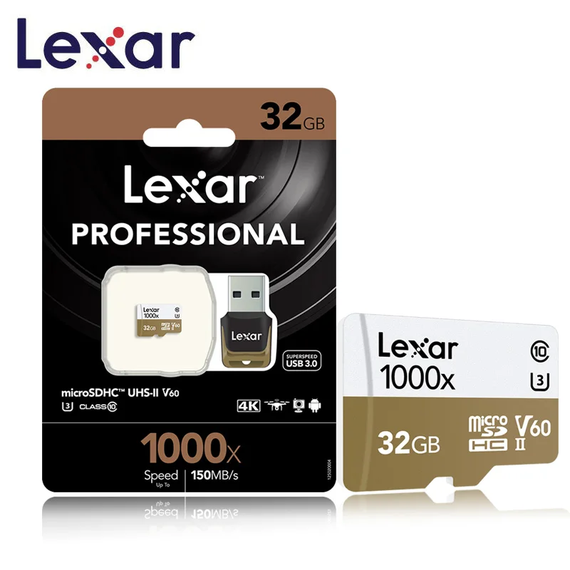 Lexar карты micro sd флэш память 32GB TF 150 МБ/с. 1000x USB 3 0 считыватель UHS II для DJI Mavic Drone Gopro Hero