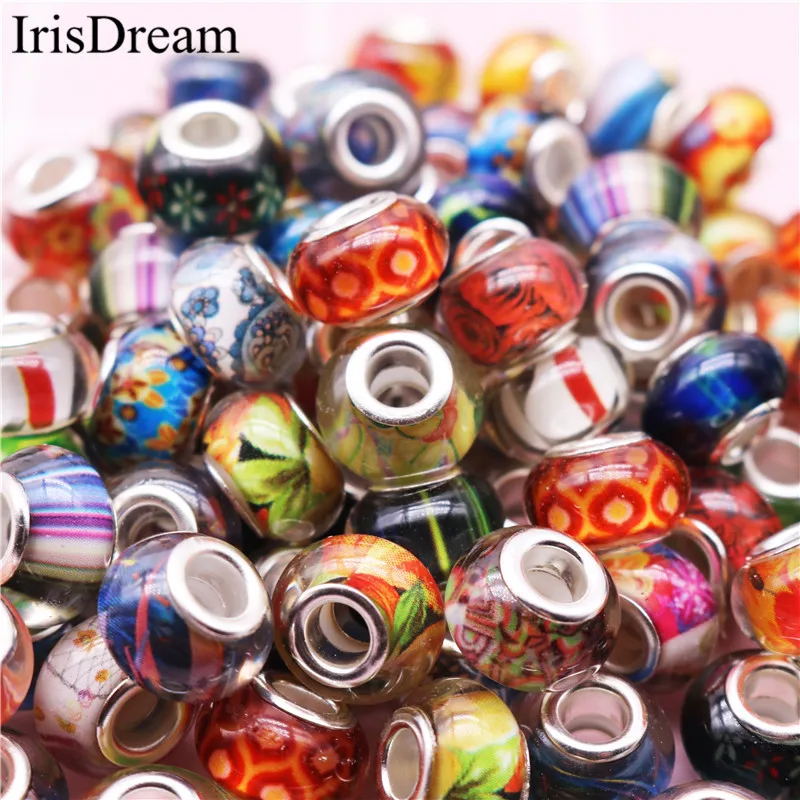 

20Pcs/Lot Big Hole Round Murano Plastic Resin Spacer Beads Charms For Jewelry Making Fit Pandora Bracelet DIY Chain Necklace