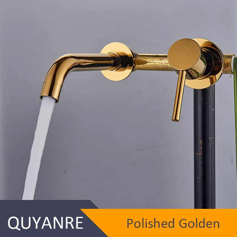 Polished Golden Quyanre матовый золотой кран для раковины, скрытый настенный кран, 360 вращение, одна ручка, кран для горячей и холодной воды, смеситель для ванны - Цвет: Polished Golden