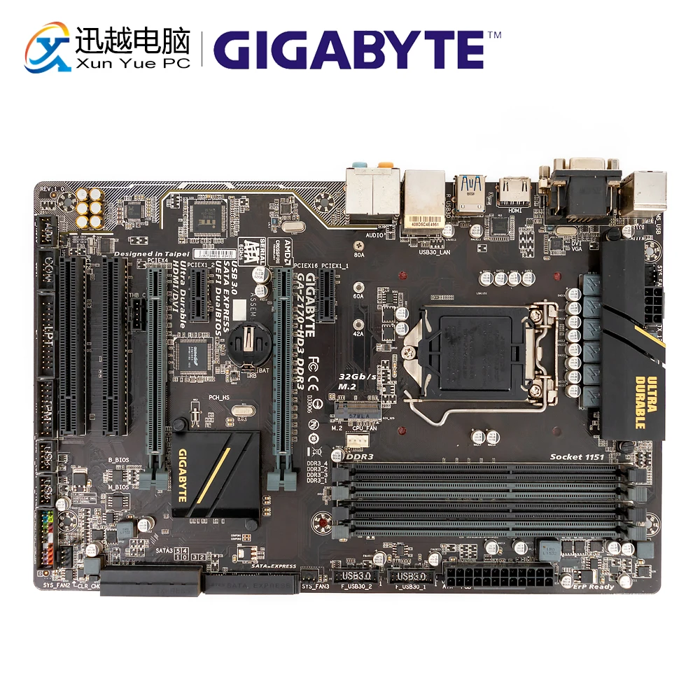 Gigabyte GA Z170 HD3 DDR3 рабочего Материнская плата LGA 1151 Core i7 i5 i3 64G SATA3 USB3.0 VGA HDMI DVI