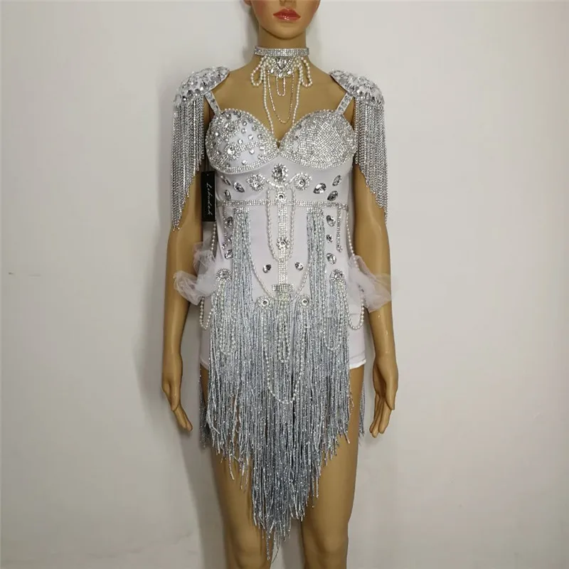 Боди женское со сверкающими хрустальными бусинами костюм стеклянными