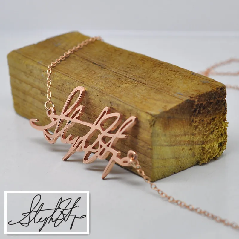 

Personalized Signature Necklace Rose Gold Nameplate Pendent Custom Handwriting Jewelry Keepsake Memory Christmas Gift