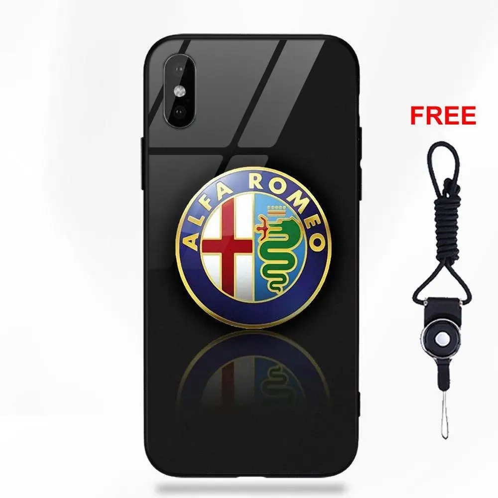 as picture Vvcqod Мягкий ТПУ оправа закаленное стекло Модный чехол Alfa Romeo Логотип для Apple IPhone X XS Max XR 5 5C 5S SE 6 6 S 7 8 Plus - Цвет: as picture
