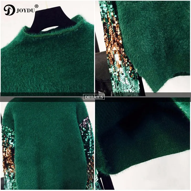 JOYDU 2018 Korean Winter Lady's Sweater Sequins Long Sleeve Patchwork Pullover Fashion Mohair Turtleneck Knitted Sweaters Women | Женская