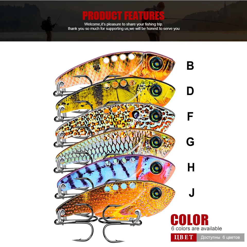 

Metal VIB 11G/5.4CM Fishing Lure Vibration Spoon Lure Crankbait Bass Artificial Hard Baits with Feather Cicada VIB tackle