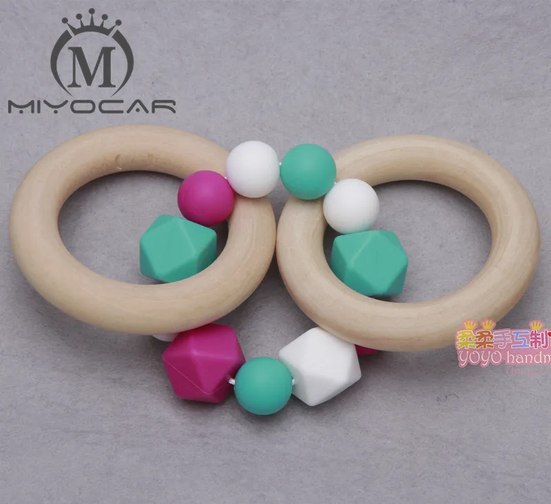 Деревянное кольцо для прорезывания зубов двойное силиконовое зубное погремушка