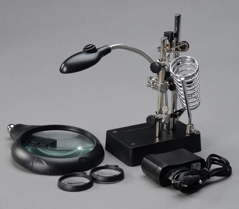 Регулируемые линзы увеличительное стекло es 2018 новое с 5 Светодиодами зажимом