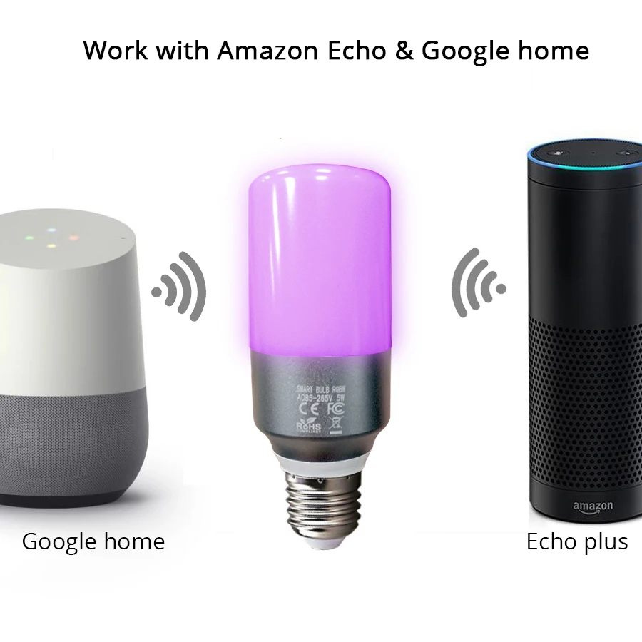 Смарт-лампочка WiFi RGBW Светодиодная лампа Голосовое управление от Alexa Echo Google Home 2 4G
