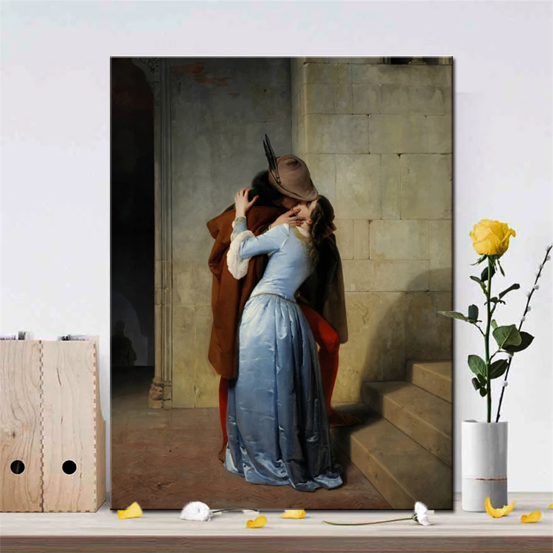 

Italy Painter Francesco Hayez Kiss-Il Bacio Posters and Prints Wall Art Canvas Painting Lover Picture for Living Room Decor Gift