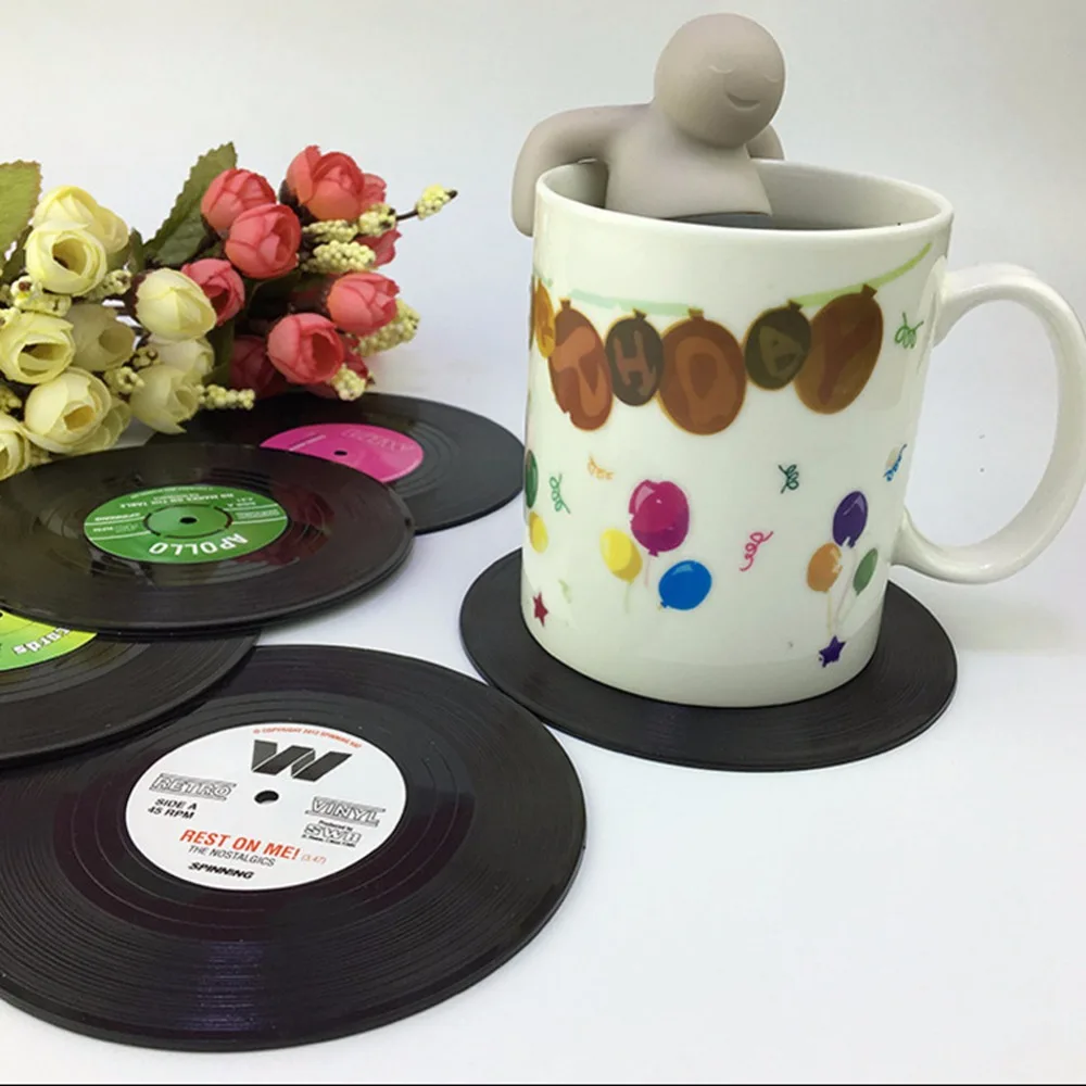 6 ШТ. Ретро CD Круглой Формы ИЗ ПВХ Винил Coaster Кубок Напитки Держатель Мат Посуда