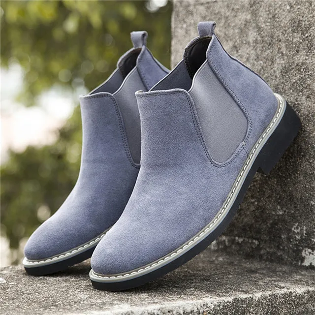 Gray Boots Merkmak/зимние мужские теплые ботинки; однотонные повседневные теплые ботинки на меху; мужская кожаная обувь без шнуровки; нескользящие мужские ботинки на плоской подошве; большие размеры 38-46 - Цвет: Gray Boots