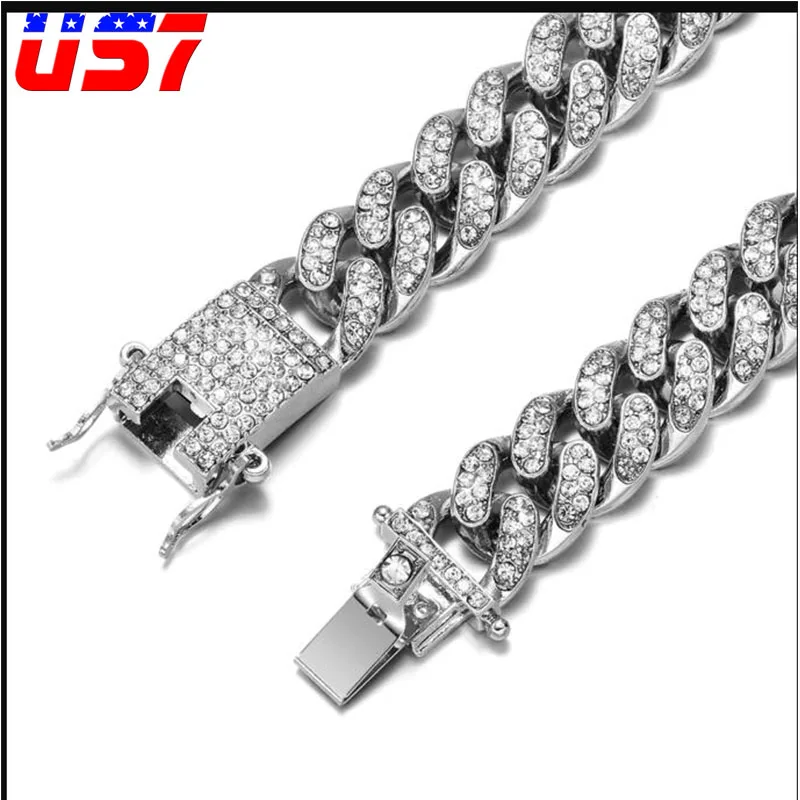 US7, Bling Iced Out, кубинская цепочка, полностью проложенный кристалл, мужской браслет, золотой, серебряный цвет, браслеты для мужчин, ювелирные изделия