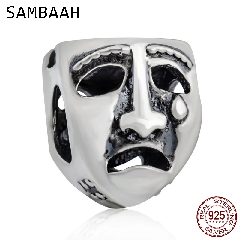 Sambaah Smile and Cry Face Charm 925 античное Стерлинговое Серебро миры сценическая маска бусины
