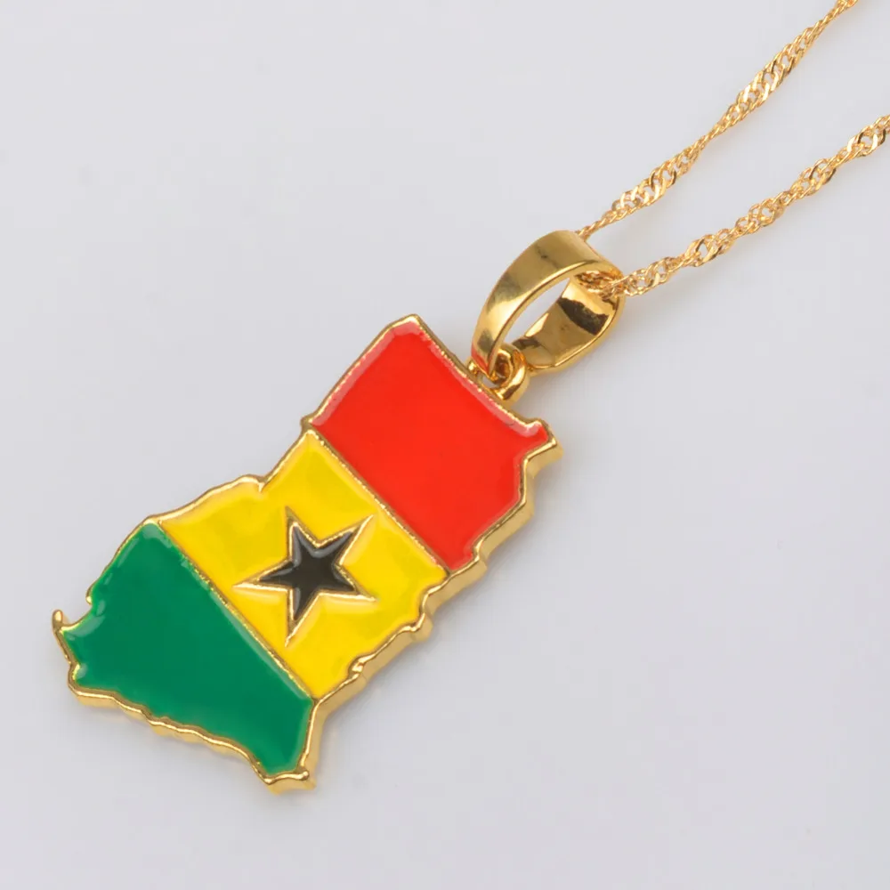 Золото Цвет Гана карта кулон в форме флага ожерелье Ghanaian страны карты