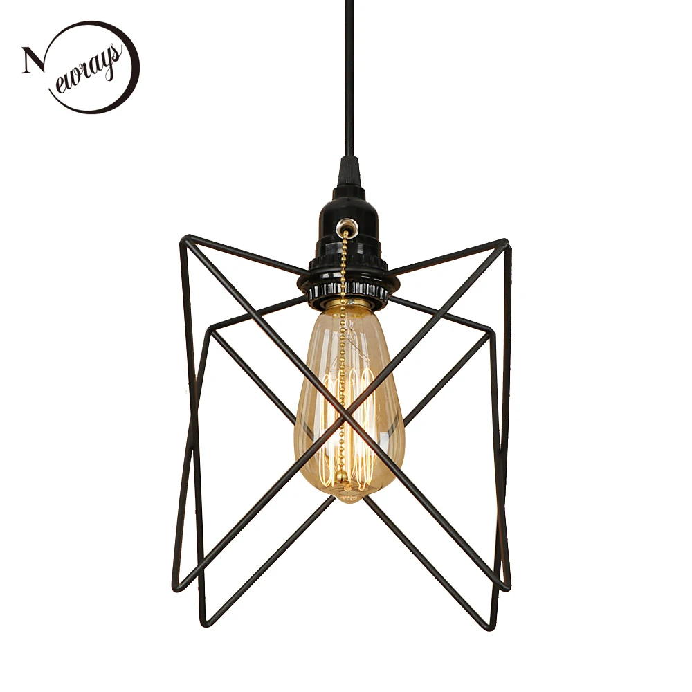 

Industrial retro black iron pendant light LED E27 creative loft hanging lamp with switch for living room restaurant cafe study