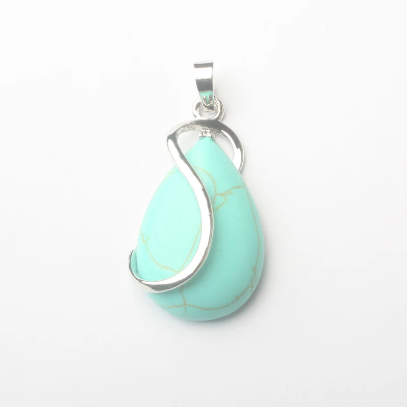 Turquoise 20x30 мм Vogue природного сердолика аметистами авантюрин розового цвета с кварцевым тигровым глазом Опал Капли Воды бусины кулон 1 шт.(без цепи - Окраска металла: Turquoise