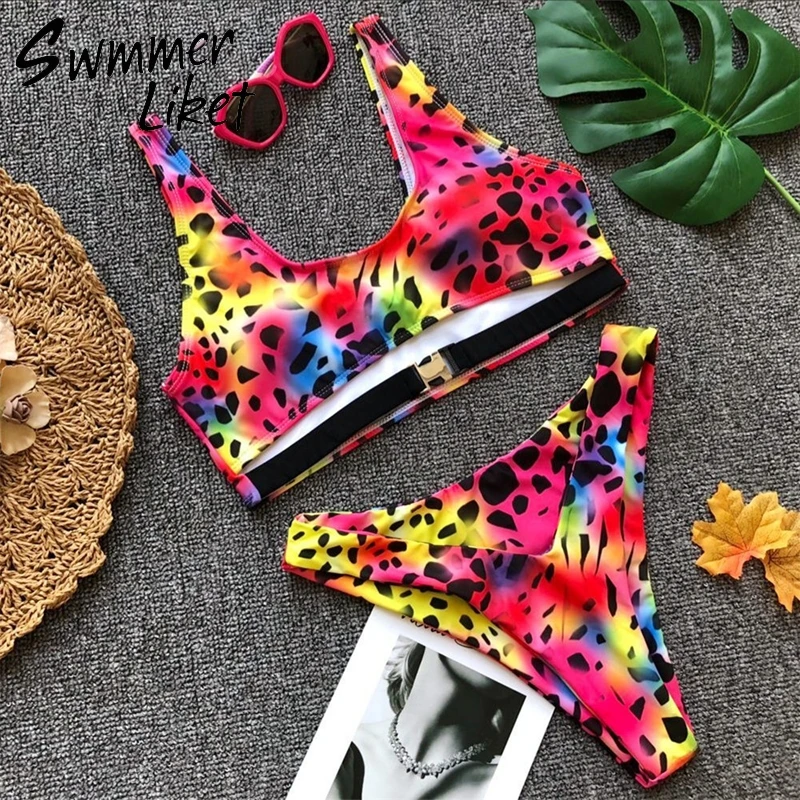 Brazilian leopard print bikini 2018 Push up sexy tankini Bandage buckle swimsuit female Summer swimwear women thong bathing suit |