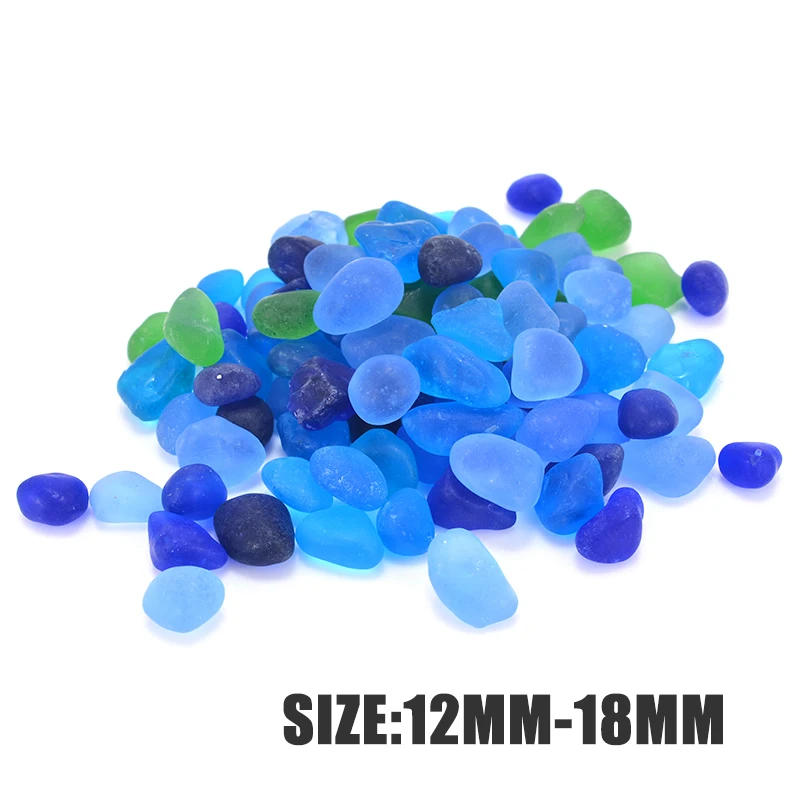 100pcs/set Mixed Colors Sea Beach Glass Beads Bulk Ornaments Blue Green Jewelry Pendant 12-18mm Blue Tumbled Matte Sand Stone