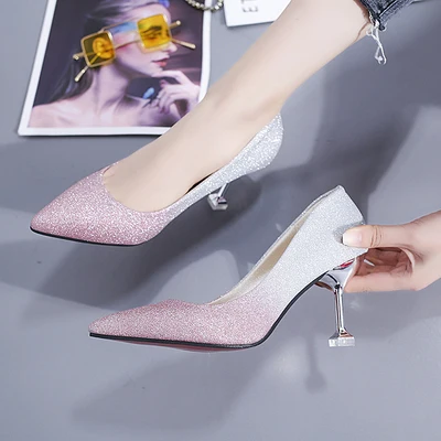 9CM PINK Новые туфли на высоком тонком каблуке; женские туфли-лодочки; шикарные свадебные туфли; классические туфли на высоком каблуке 6/9 см; вечерние туфли с острым носком; Цвет Серебристый - Цвет: 9CM PINK