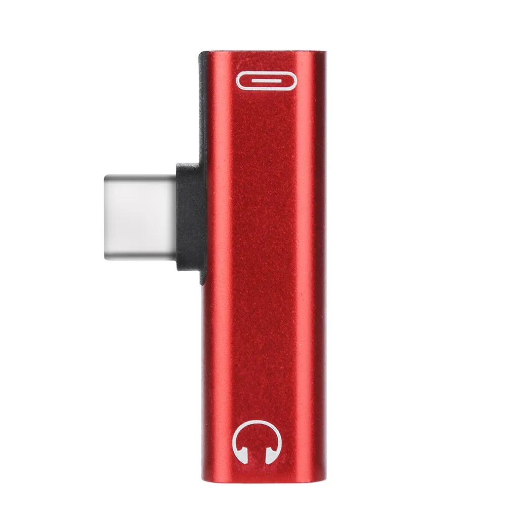 Red 2 в 1 Тип usb C преобразователь до 3,5 мм, AUX, разъем переходник USB C адаптер для зарядки для Xiaomi Mi 9 8 A2 Lite постоянного тока в постоянный преобразователи - Цвет: Red