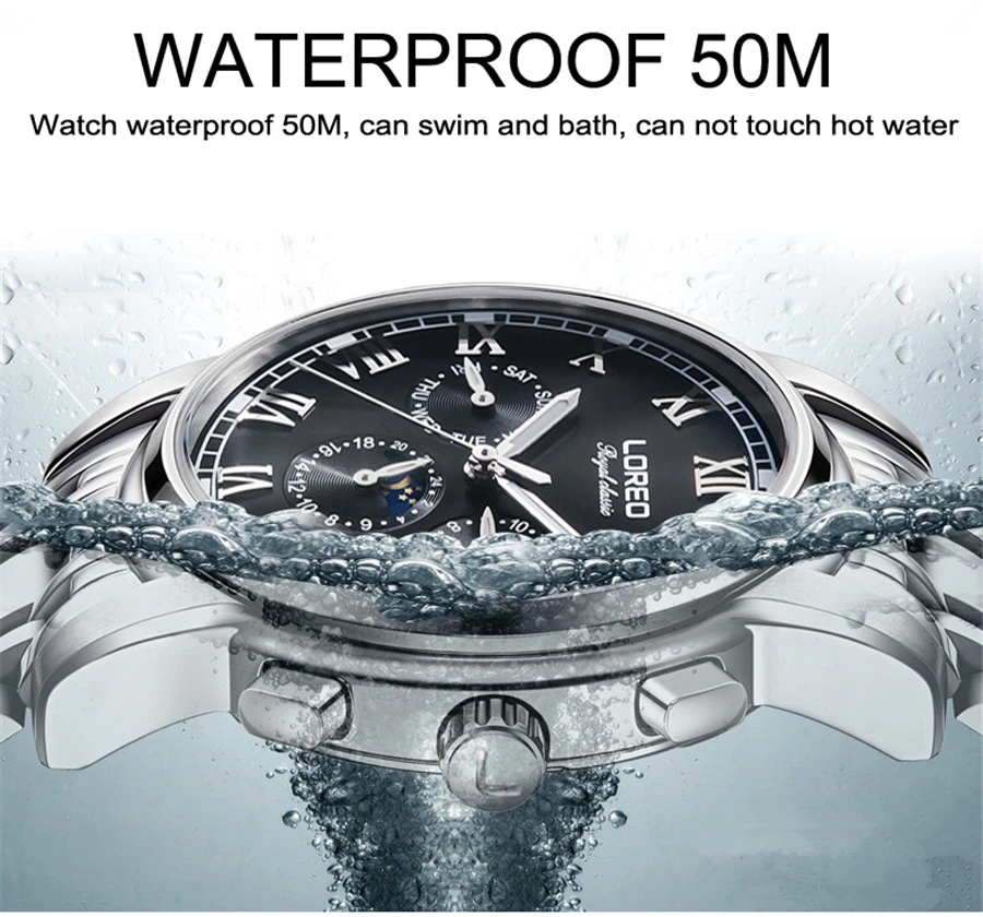 

LOREO Top Brand Luxury Waterproof 50M Man Watch Mechanical Watches Classic Mens Automatic Self-Wind Gifts Male clock NEW