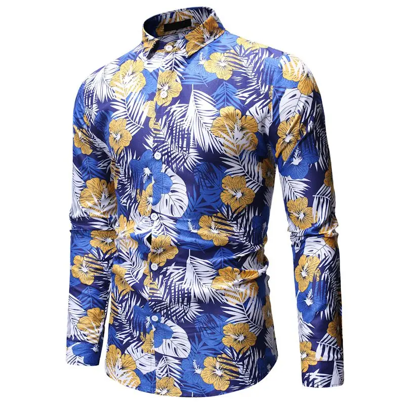 Мужская рубашка с принтом Повседневная Облегающая длинным рукавом
