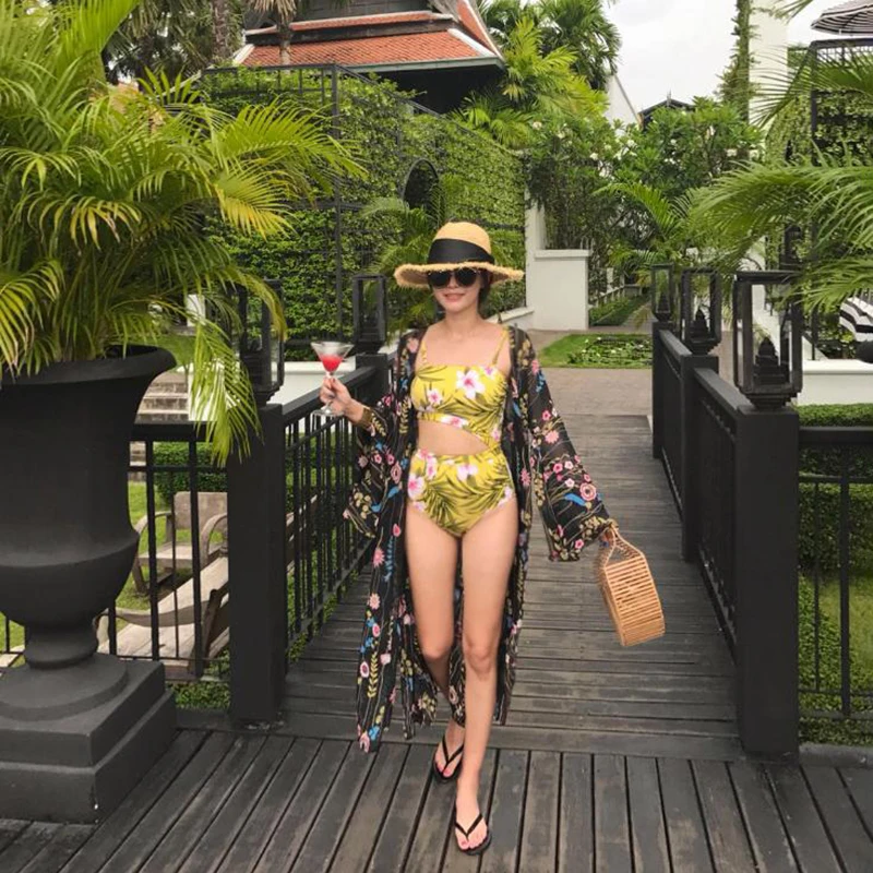 Женское платье миди CHICEVER с принтом и длинным рукавом треугольным вырезом