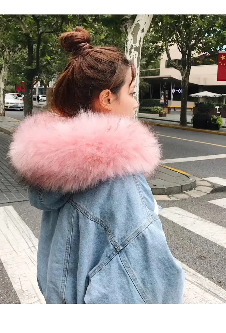 

Yaxez 2020 Fashion Large Fur Collar Denim Thick Jacket Warm Thick Loose Parkas High Quality Blue Jeans Short Coat Winter Tops