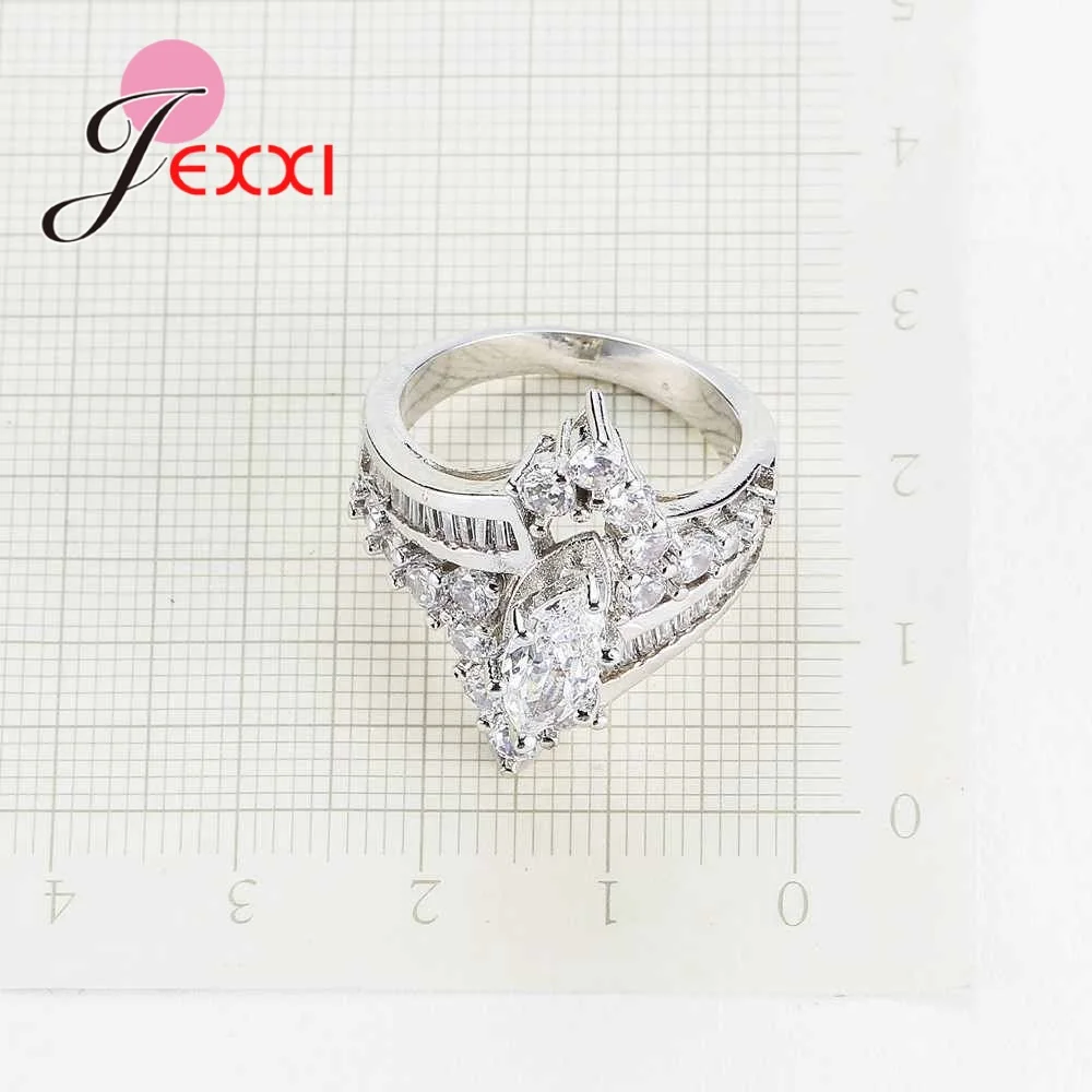 

Trendy 925 Sterling Silver Jewelry Rings for Women White Cubic Zirconia Crystal Engagement Wedding Ring Bijoux Accessories