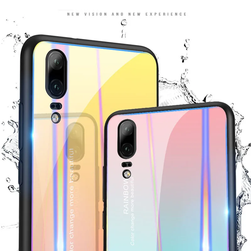 POBLU Luxury Cool Gradient Aurora Tempered Glass Colorful Smooth Protector Cases For Huawei P20 Pro Lite Honor V10 Play Nova 3E |