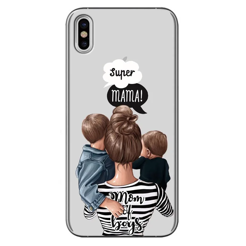 Модный Черный, Коричневый чехол для мамы и дочки iPhone 11 Pro MAX X MAX XR 8 7 6 6s Plus 5 5S SE женский силиконовый чехол для телефона - Цвет: TPU