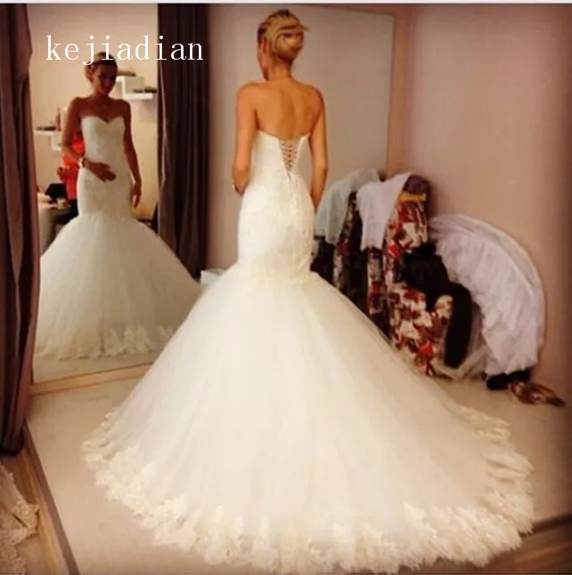 

Женское свадебное платье-русалка, кружевное платье без бретелек с глубоким вырезом на спине, платье для свадьбы, 2020