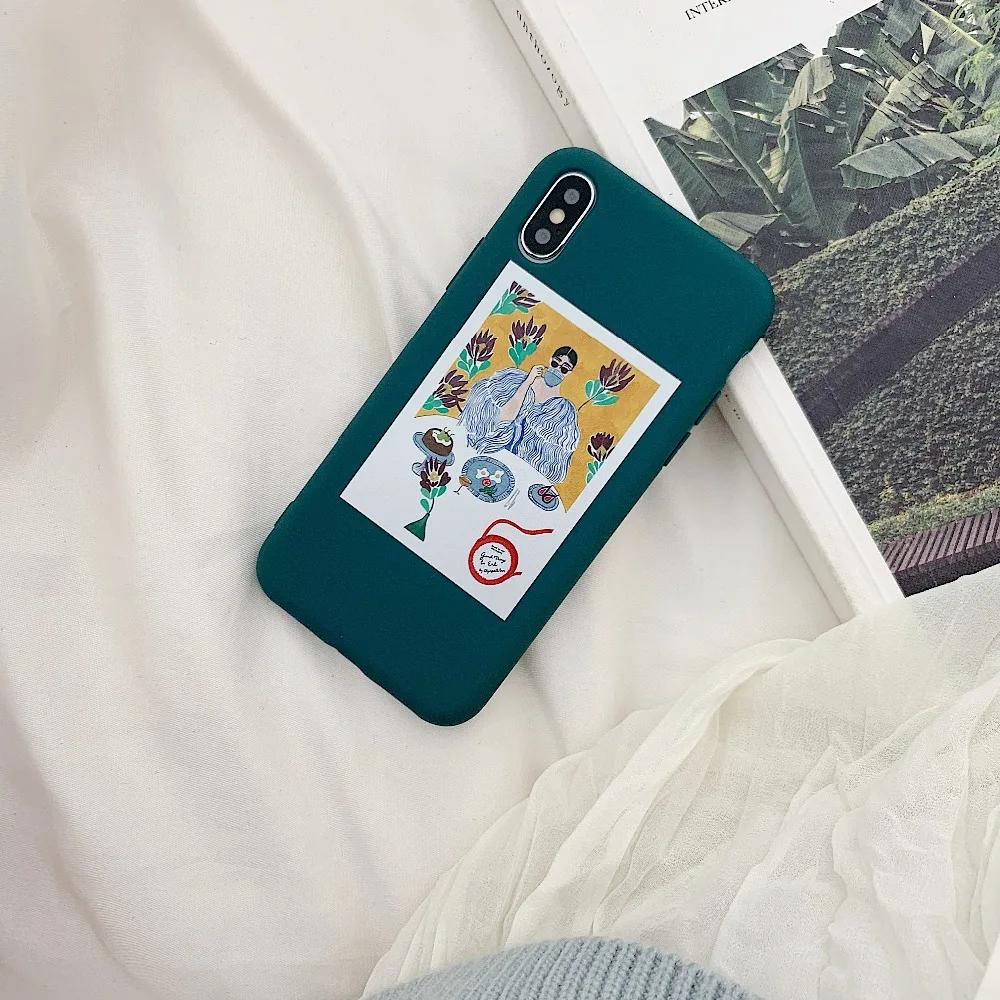 Ourpho INS художественная иллюстрация чехол для iPhone X XR XS MAX жидкий силикон утолщение