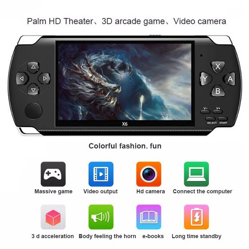 Реальные 8 Гб HD 4,3 дюймов встроенные Классические Игры Портативный игровой плеер MP3 MP4 MP5 видеокамера мини Портативная портативная игровая консоль X6