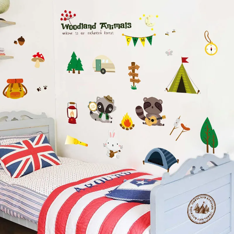 Лес озеро лагерь наклейки на стену в виде животных детские комнаты детский
