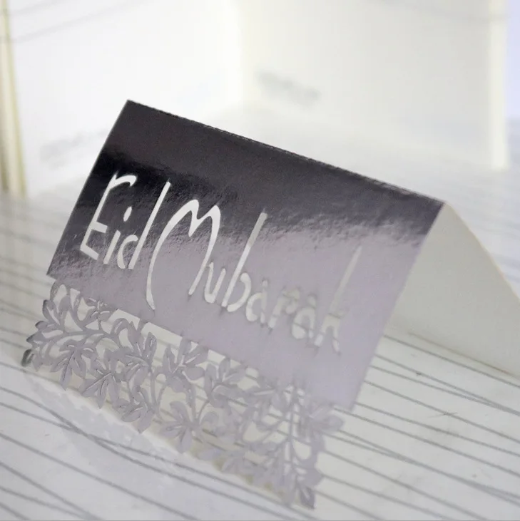 10 шт. полые Eid Mubarak вечерние настольные карточки Золото Серебро место карты счастливый Рамадан Карим мусульманский фестиваль Hajj маброр вечерние Декор - Цвет: Style B Eid Silver