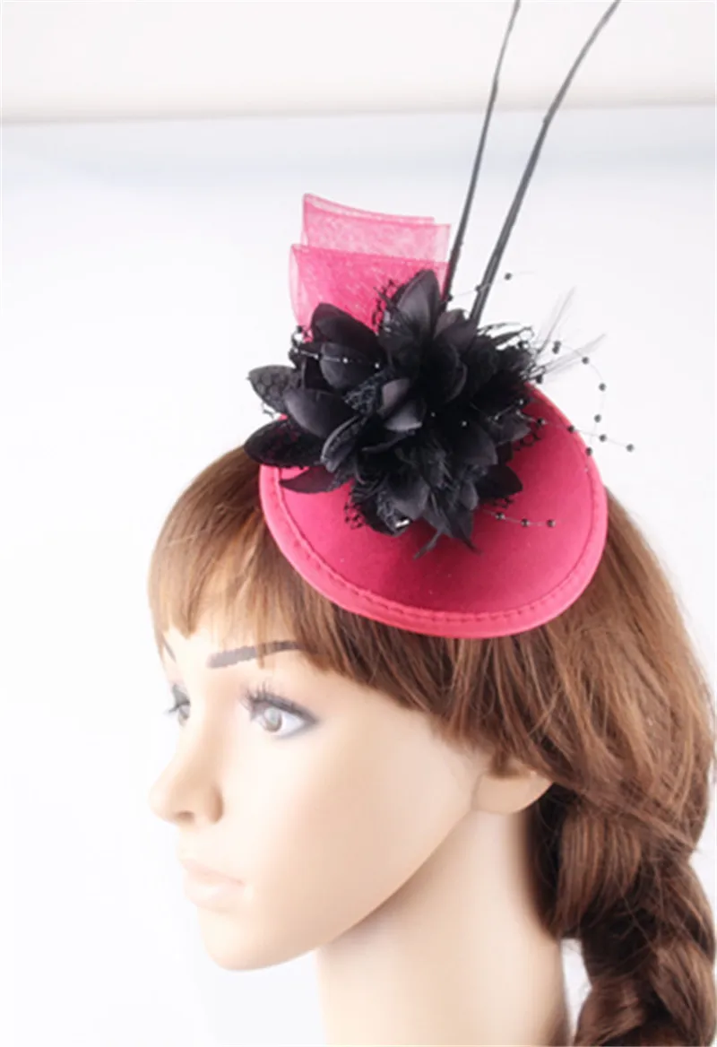 

Multiple Colors Fascinator Cocktail Hats Elegant Hair Accessories Satin Base With Silk Flower Party Headwear Bridal Headpiece
