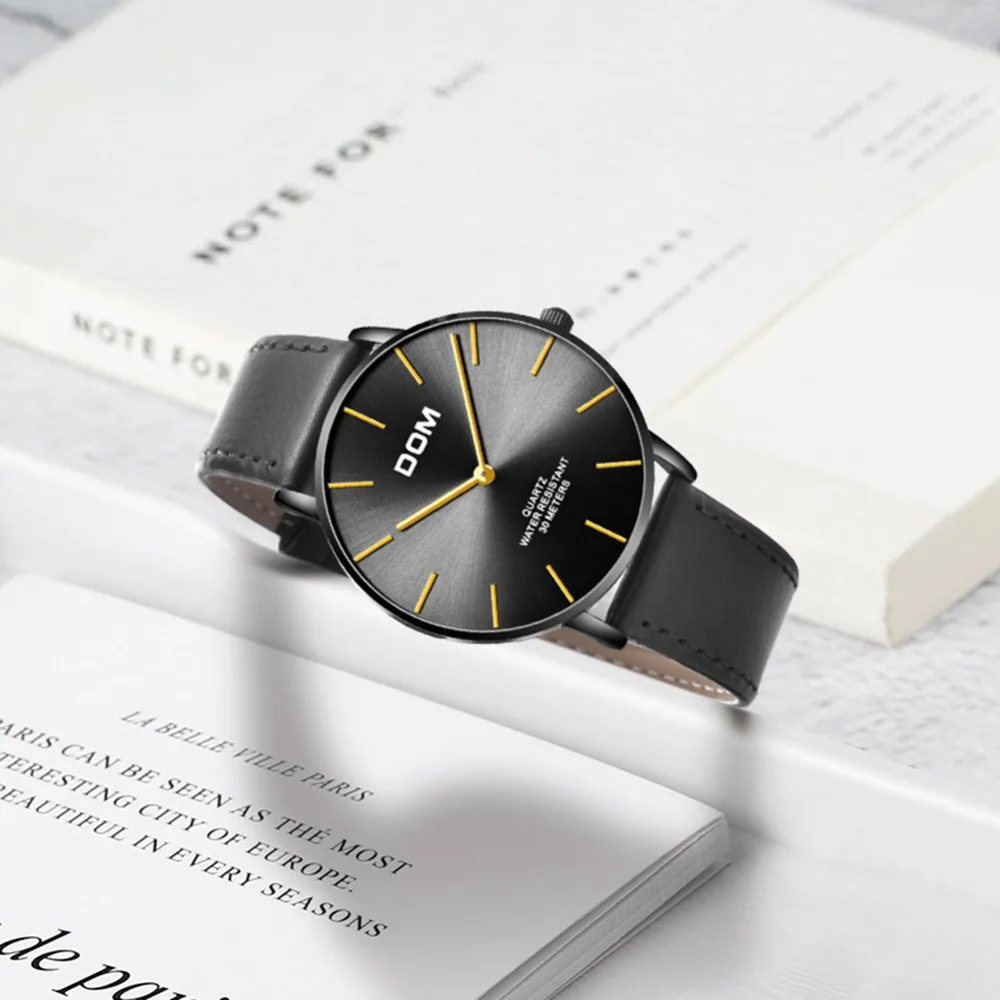 Часы DOM минималистичные мужские роскошные брендовые наручные часы модные
