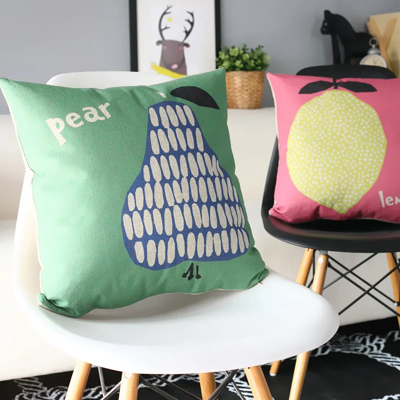 Скандинавская подушка ярко розовая Подушка с фруктами наволочка диванная