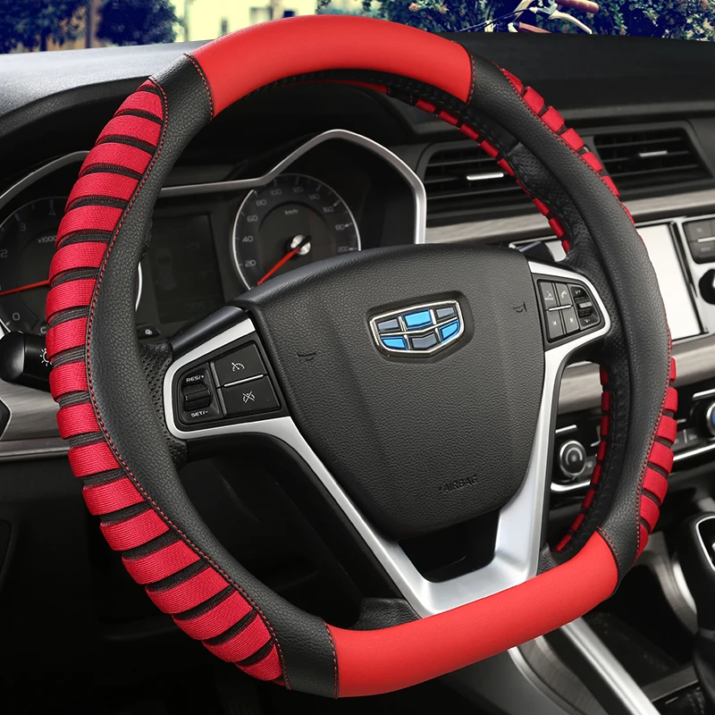 KKYSYELVA D форма рулевого колеса черный авто чехол рулевого колеса автомобиля кожа 38 см крышка колеса аксессуары для интерьера