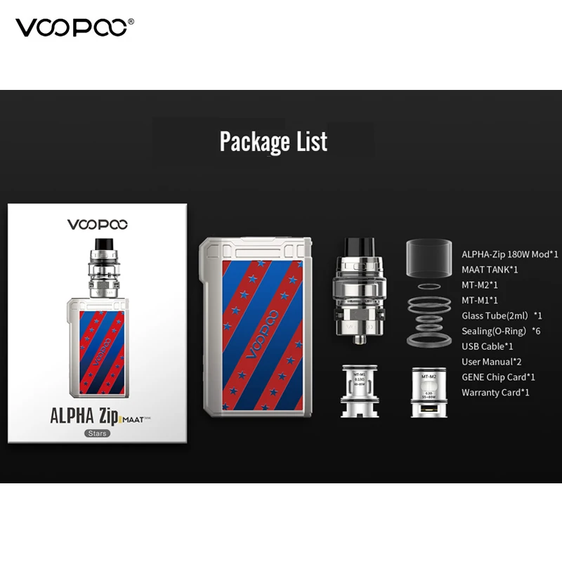 Clearance!! Voopoo Alpha Zip Vape Kit 180W Maat Tank 4ml Mesh Coil GENE.Fit Chip Powered Dual 18650 with MT-M2 MT-M1 | Электроника