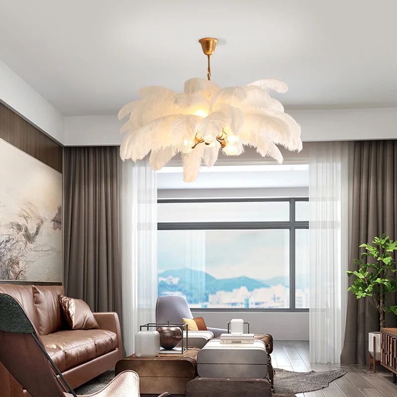 Postmodern Ceiling Pendant Lights Ostrich Feather Living Room Dining Bedroom Hanging Lighting | Освещение